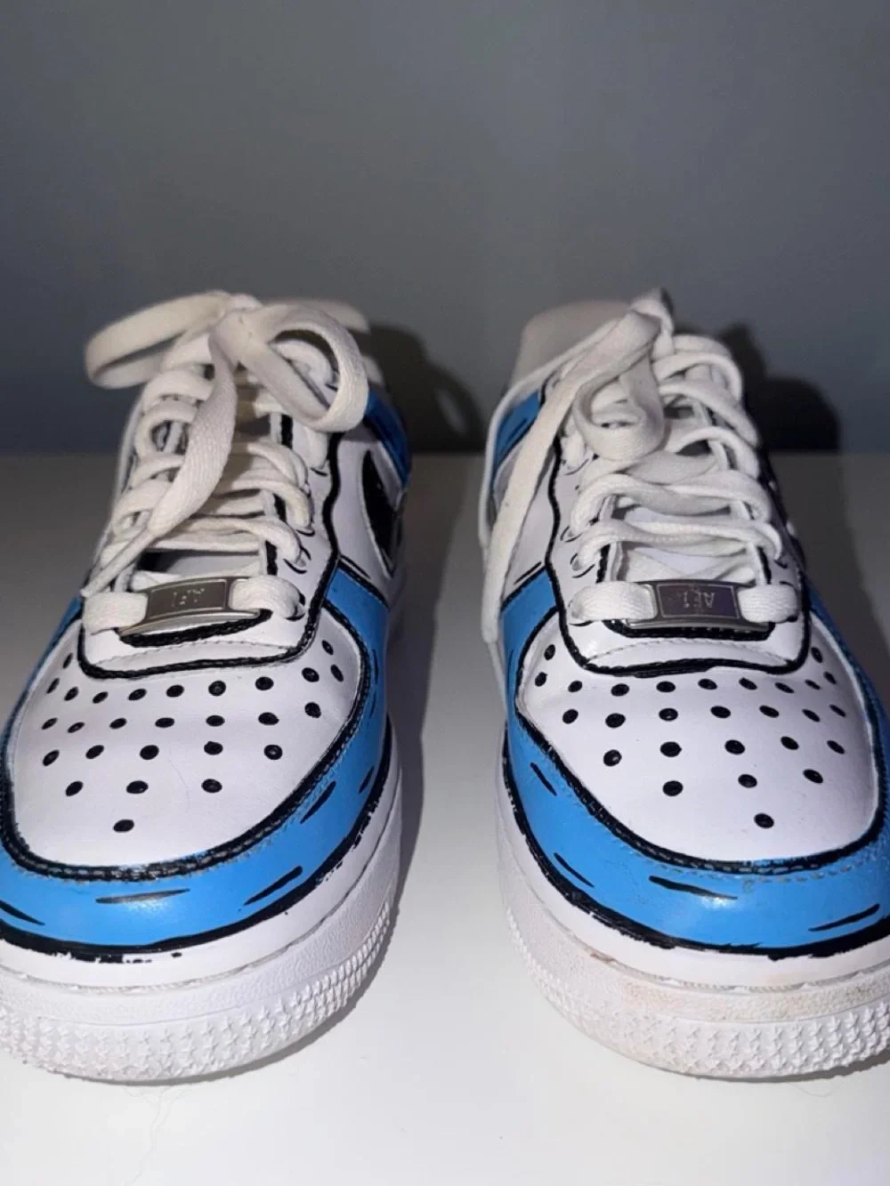 Nike Air Force 1 Custom Cartoon Sneakers Blue Black White 3.5 Youth / Women’s 5